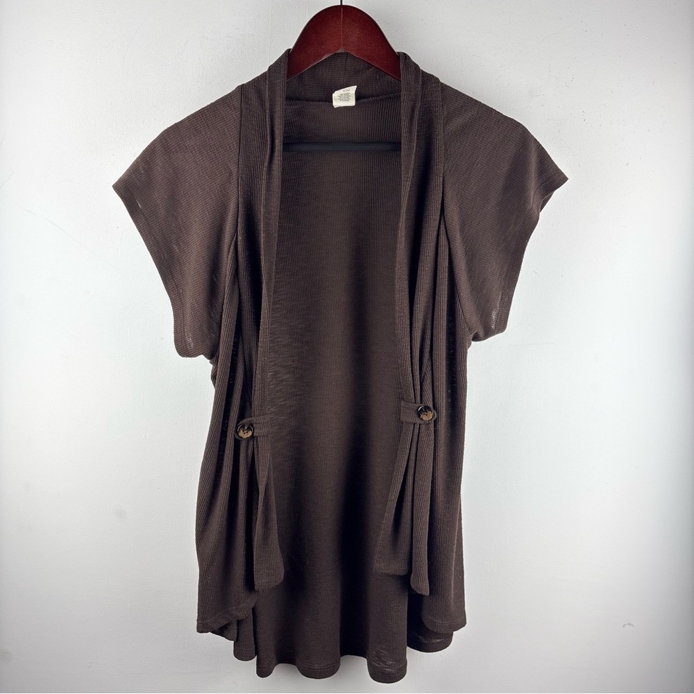 Women’s Y2K 90s Brown Knit Open Cardigan Button Lightweight Boho Preppy Sz Small